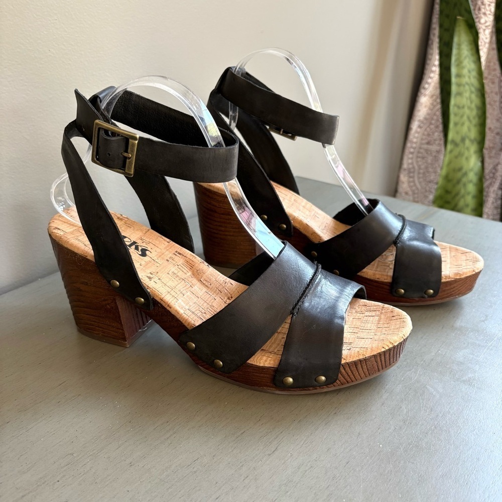Korks Kork-Ease Mia Black Leather Slingback Platform Sandal Shoe Women 10 Studs - Picture 4 of 15